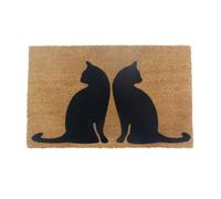 Relaxdays Paillasson en Fibre de Coco 80x50 cm, Motif félin, antidérapant, résistant aux intempéries, Naturel/Noir