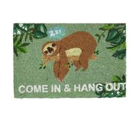 relaxdays Paillasson en Fibre de Coco Come in & Hang Out, Motif Paresseux, Tapis, 60 x 40 cm, Vert/Marron