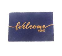 Relaxdays Paillasson en Coco, Welcome Home, 60 x 40 cm, antidérapant, résistant aux intempéries, Bleu