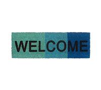 Relaxdays Paillasson en fibres de coco avec motif WELCOME dégradé L x l 75 x 25 cm et dessous antidérapant PVC en caoutchouc tapis sol porte entrée, bleu