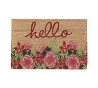 Relaxdays Paillasson en Fibres de Coco, Design Floral, Inscription, 40 x 60 cm, intérieur et extérieur, Multicolore