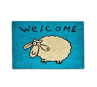 Relaxdays Paillasson Tapis d’entrée bleu « Welcome » avec mouton 60 x 40 cm
