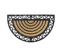 Relaxdays Paillasson fibres de coco 75x45 cm tapis de sol antidérapant demi-rond rayé motifs résistant aux intempéries, noir/nature