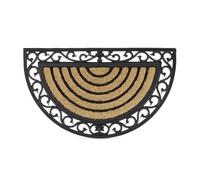 Relaxdays Paillasson fibres de coco 75x45 cm tapis de sol antidérapant demi-rond rayé motifs résistant aux intempéries, noir/nature