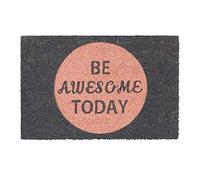 Relaxdays Paillasson fibres de coco écologiques 60x40 BE AWESOME TODAY tapis de sol tapis d'entrée support antidérapant caoutchouc PVC porte entrée terrasse jardin garage, rose