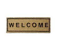 Relaxdays Paillasson fibres de coco étroit WELCOME tapis de sol porte entrée essuie-pieds dessous antidérapant caoutchouc PVC intérieur extérieur saleté chaussures natte, marron