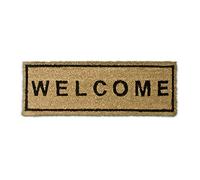 Relaxdays Paillasson fibres de coco étroit WELCOME tapis de sol porte entrée essuie-pieds dessous antidérapant caoutchouc PVC intérieur extérieur saleté chaussures natte, marron