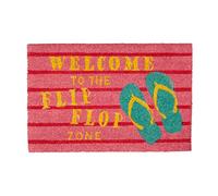 Relaxdays Paillasson fibres de coco tapis de sol WELCOME TO THE FLIP FLOP ZONE 60x40 dessous caoutchouc antidérapant entrée terrasse jardin balcon, rose