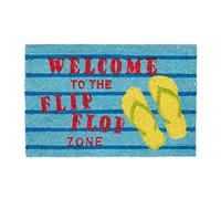 Relaxdays Paillasson fibres de coco tapis de sol WELCOME TO THE FLIP FLOP ZONE 60x40 dessous caoutchouc antidérapant entrée terrasse jardin balcon, bleu