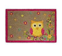 Relaxdays Paillasson Fibres de Coco Tapis Hibou 60 x 40 cm antidérapant Caoutchouc PVC, Marron