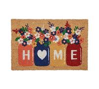 Relaxdays Paillasson, Inscription Home, Fibres de Coco, antidérapant, Design Floral, HLP : 2 x 60 x 40 cm, Multicolore