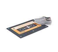 Relaxdays Paillasson tapis d’entrée cassette audio rétro vintage couloir PVC antidérapant 40 x 60 cm, noir/orange