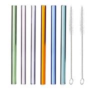 Relaxdays Pailles en verre, 6 x, droites, Pailles réutilisables, 15 cm, avec brosse, durable, Ø 10 mm, multicolores