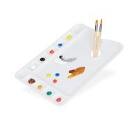 Relaxdays Palette de Peinture, avec Trou pour Le Pouce, Aquarelle, 11 Creux, Plastique, L x P : env. 33,5 x 23 cm, Blanc