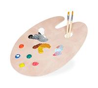 Relaxdays Palette de peinture en bois,Palette de mélange avec trou, palette pour artistes, couleur naturelle