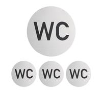 Relaxdays Pancarte WC, lot Pratique de 4, diamètre : 10 cm, pour la Salle de Bain et Les Toilettes, Aluminium, argentée