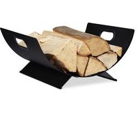 Relaxdays Panier Bois de cheminée, en métal, Corbeille pour Rangement de bûches, 18,5 x 40 x 33 cm; Gros Panier Noir