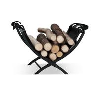 Relaxdays Panier à bûches bois pliable sac transport en acier porte-journaux porte-revues HxlxP: 32 x 43,5 x 32 cm, noir
