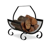 Relaxdays Panier à bûches bois de cheminée porte-revues porte-journaux acier métal HxlxP: 40 x 33 x 38 cm, noir