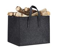 Relaxdays Panier à bûches de bois en feutre, HxlxP: 34,5 x 43 x 36,5 cm, 2 poignées, pliable, porte-revues, anthracite