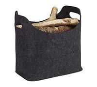 Relaxdays Panier à bûches de bois en feutre, HxlxP: 39,5 x 40 x 23 cm, 2 poignées, pliable, porte-revues, anthracite