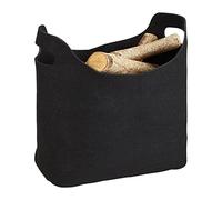 Relaxdays Panier à bûches de bois en feutre, HxlxP: 39,5 x 40 x 23 cm, 2 poignées, pliable, porte-revues, noir