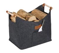 Relaxdays Panier à bûches en feutre, 50L, avec poignées, HLP : 40x51x32 cm, sac à bois de cheminée, gris