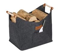 Relaxdays Panier à bûches en feutre, 50L, avec poignées, HLP : 40x51x32 cm, sac à bois de cheminée, gris