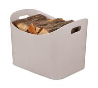 Relaxdays Panier à bûches similicuir, rangement solide pour bois avec poignées, XL, gris clair