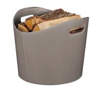 Relaxdays Panier à bûches L similicuir, rangement pour bois de chauffage avec poignées, gris foncé