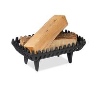Relaxdays Panier à bûches pour cheminée, HxLxP : 15 x 37 x 26 cm, Fonte Massive, Porte-bûches sur Pieds, Noir