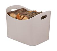 Relaxdays Panier à bûches similicuir, rangement solide pour bois avec poignées, XL, gris clair