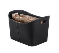 Relaxdays Panier à bûches XL, Range bois de cheminée, Porte-revues porte-journaux similicuir, noir
