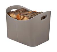 Relaxdays Panier à bûches XL similicuir, rangement pour bois de chauffage avec poignées, gris foncé