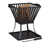 Relaxdays Panier À Feu Xl Brasero De Jardin Cheminée De Terrasse Barbecue Foyer Acier Noir Noir