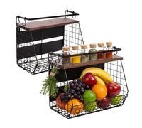 Relaxdays Panier à Fruits Mural 2 pièces, Organiseur de Cuisine magnétique, 30 x 35,5 x 21 cm, métal, Noir/Marron foncé