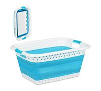 Relaxdays panier à lessive pliable, plastique, silicone, corbeille à linge peu encombrante, HlP 27x61x45,5cm, pétrole