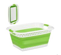 Relaxdays Panier à lessive pliable – plastique et silicone, 37 L, 27×61×45,5 cm, vert clair