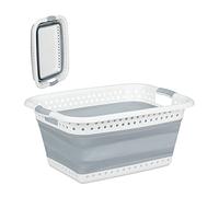 Relaxdays Panier à lessive Pliable, Plastique, Silicone, Corbeille à Linge Peu encombrante, HlP 27x61x45,5cm, Gris