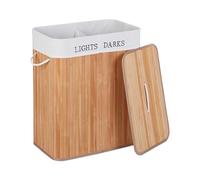Relaxdays Panier à Linge, 2 Compartiments, Couvercle, 100 litres, Pliable, H x L x P : 63 x 54 x 34 cm, Nature