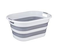 Relaxdays Panier à Linge, 24 litres, en Plastique, Pliable, Rangement Peu encombrant, avec poignées, Gris et Blanc