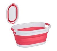Relaxdays Panier à Linge, 24 litres, en Plastique, Pliable, Rangement Peu encombrant, avec poignées, Rose et Blanc