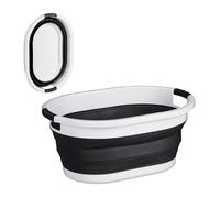 Relaxdays Panier à linge, 36 litres, en plastique, pliable, rangement peu encombrant, avec poignées, noir/blanc
