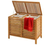 Relaxdays panier à linge à 2 compartiments, 150 L, naturel | sacs à linge amovibles, dimensions H x L x P : 67,5 x 89 x 46,5 cm, bois de noyer