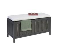 Relaxdays Panier à Linge Assis, Noyer, Couvercle rembourré, 50 x 100 x 38 cm, Tabouret de Salle de Bain avec Espace de Rangement, Gris/Blanc