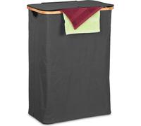 Relaxdays Panier à Linge, avec Couvercle, 105 l, Bambou et Polyester, Pliable, transportable, Noir et Nature