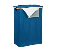 Relaxdays Panier à Linge, avec Couvercle, 105 l, Bambou et Polyester, Pliable, transportable, Bleu et Nature