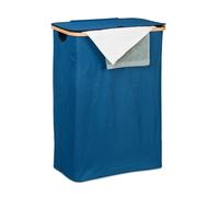 Relaxdays Panier à Linge, avec Couvercle, 105 l, Bambou et Polyester, Pliable, transportable, Bleu et Nature