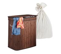 Relaxdays panier à linge avec couvercle, 3 compartiments, bambou, 105 l, pliable, 63x52x32 cm, tri, brun foncé