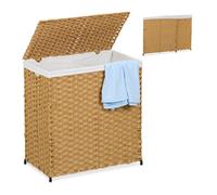 Relaxdays Panier à Linge, avec Couvercle, Optique rotin, 110 litres, 2 Compartiments, HLP : 60x58x34 cm, Marron et Beige